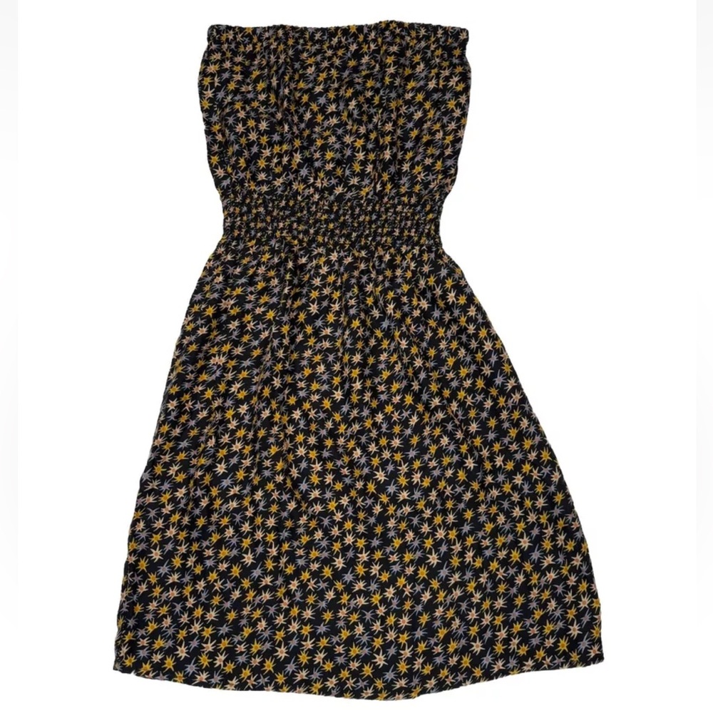 Eight Sixty strapless dress 100% silk black yellow stars excellent condition
